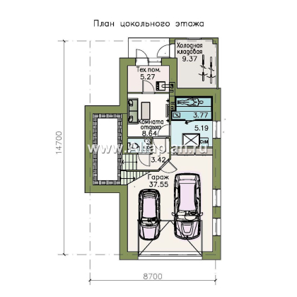 Проекты домов Альфаплан - «Эврика» - проект трехэтажного дома, планировка с увеличенной прихожей, с гаражом в цоколе, для узкого участка - превью плана проекта №1