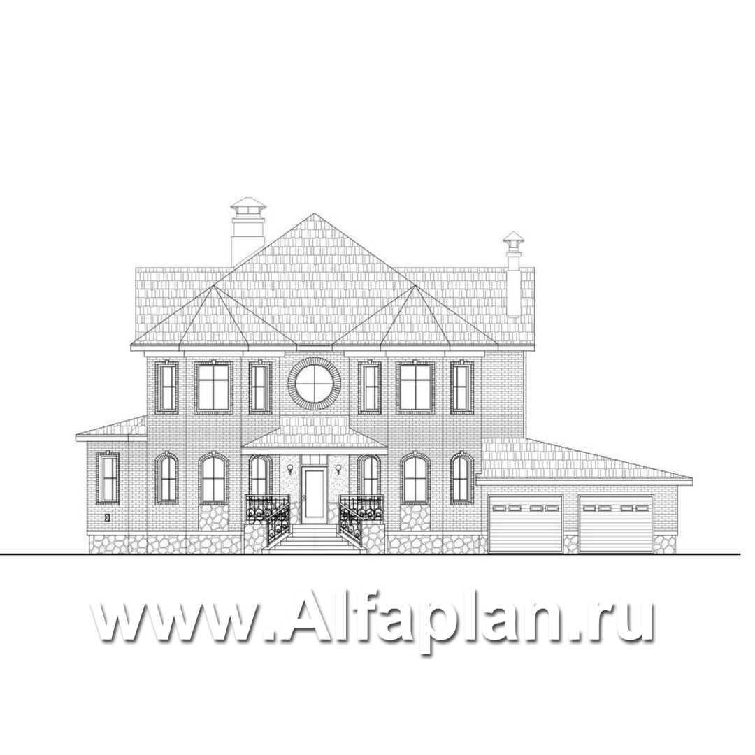 Проекты домов Альфаплан - «Амбиент» - респектабельный дом с гаражом на два автомобиля - изображение фасада №1
