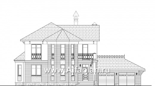«Классика» - проект двухэтажного дома с эркером и с балконом, с гаражом на 2 авто - превью фасада дома