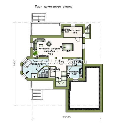 Проекты домов Альфаплан - «Маленький принц» - компактный коттедж с цокольным этажом и гаражом - превью плана проекта №1