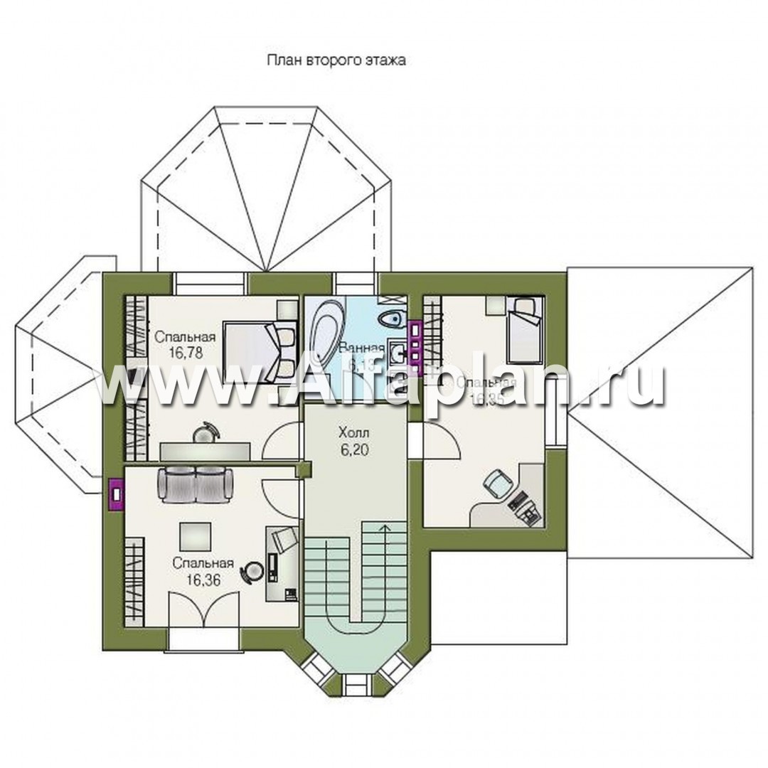 Проекты домов Альфаплан - «Лидер» - рациональный проект дома с навесом для машины - изображение плана проекта №2