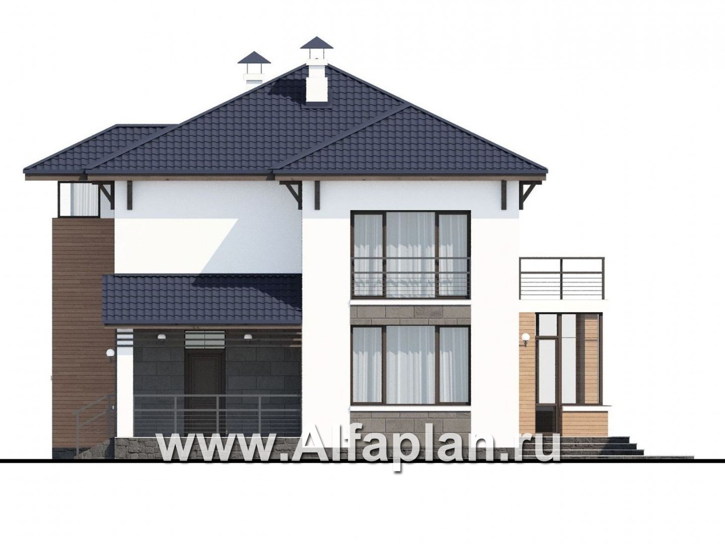 Проекты домов Альфаплан - «Эликсир» - современный коттедж с эффектной гостиной - изображение фасада №2