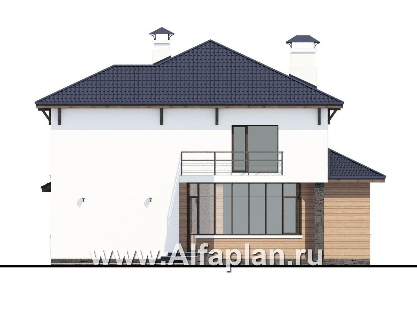 Проекты домов Альфаплан - «Эликсир» - современный коттедж с эффектной гостиной - изображение фасада №4