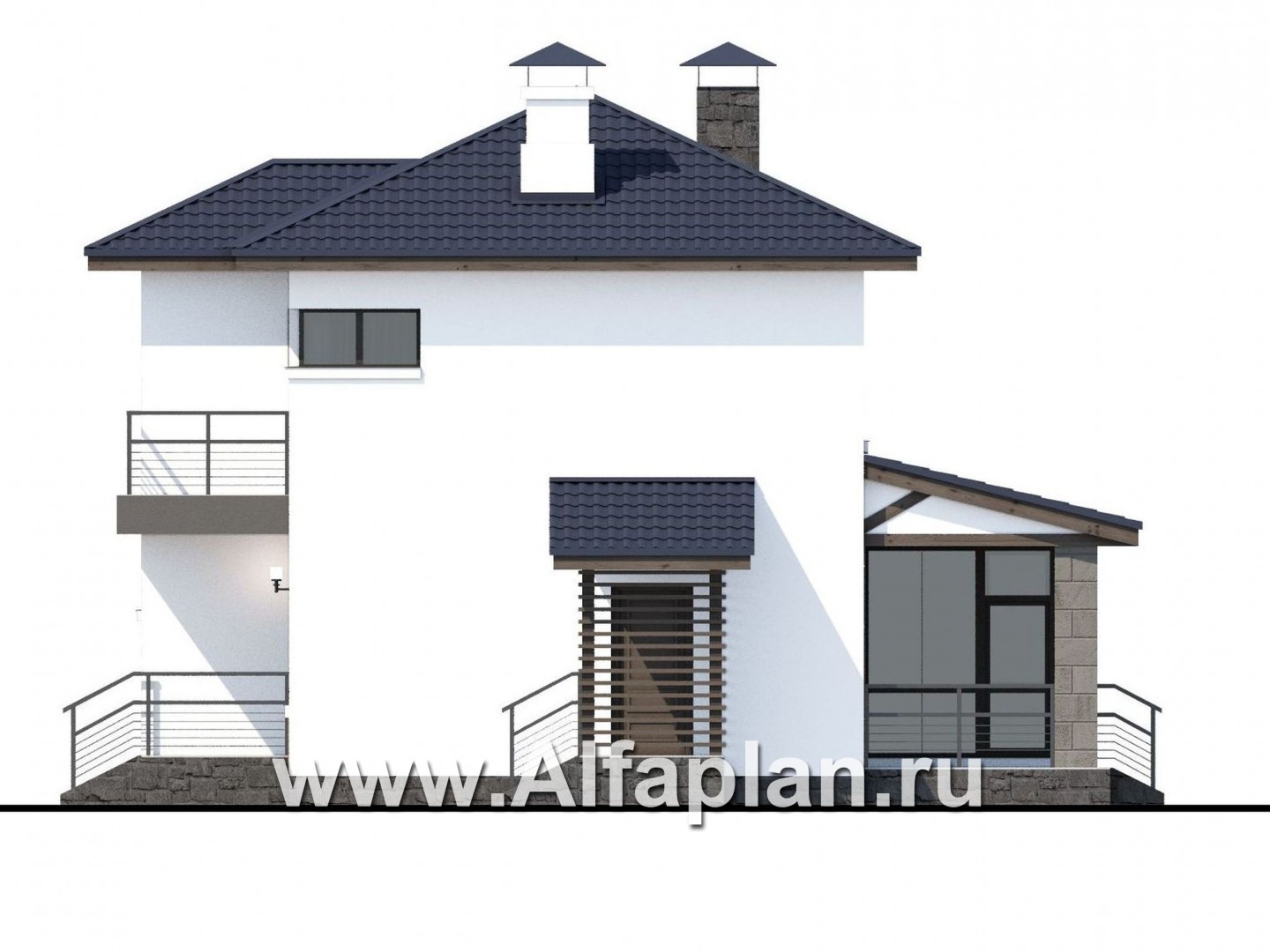 Проекты домов Альфаплан - «Мотивация успеха» - дом, обращенный  окнами в сад - изображение фасада №2