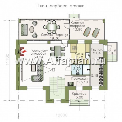 «Мотивация успеха» - проект двухэтажного дома с террасой, в скандинавском стиле - превью план дома