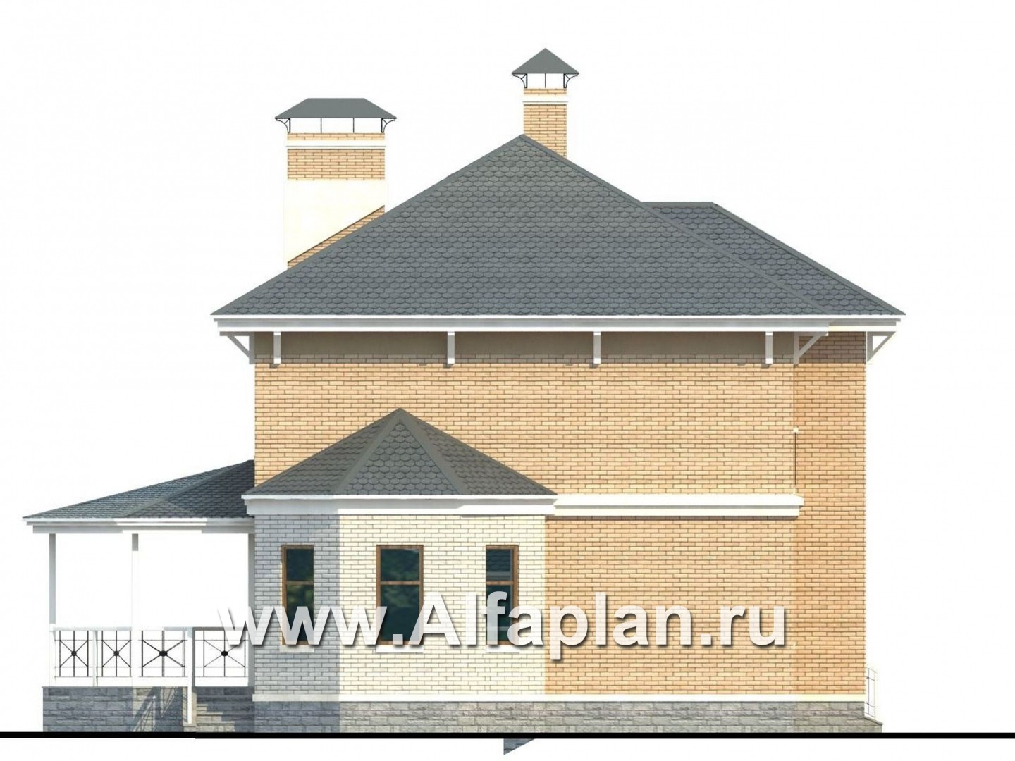 Проекты домов Альфаплан - «Гармония» - двухэтажный коттедж с навесом для машины и террасой - изображение фасада №3