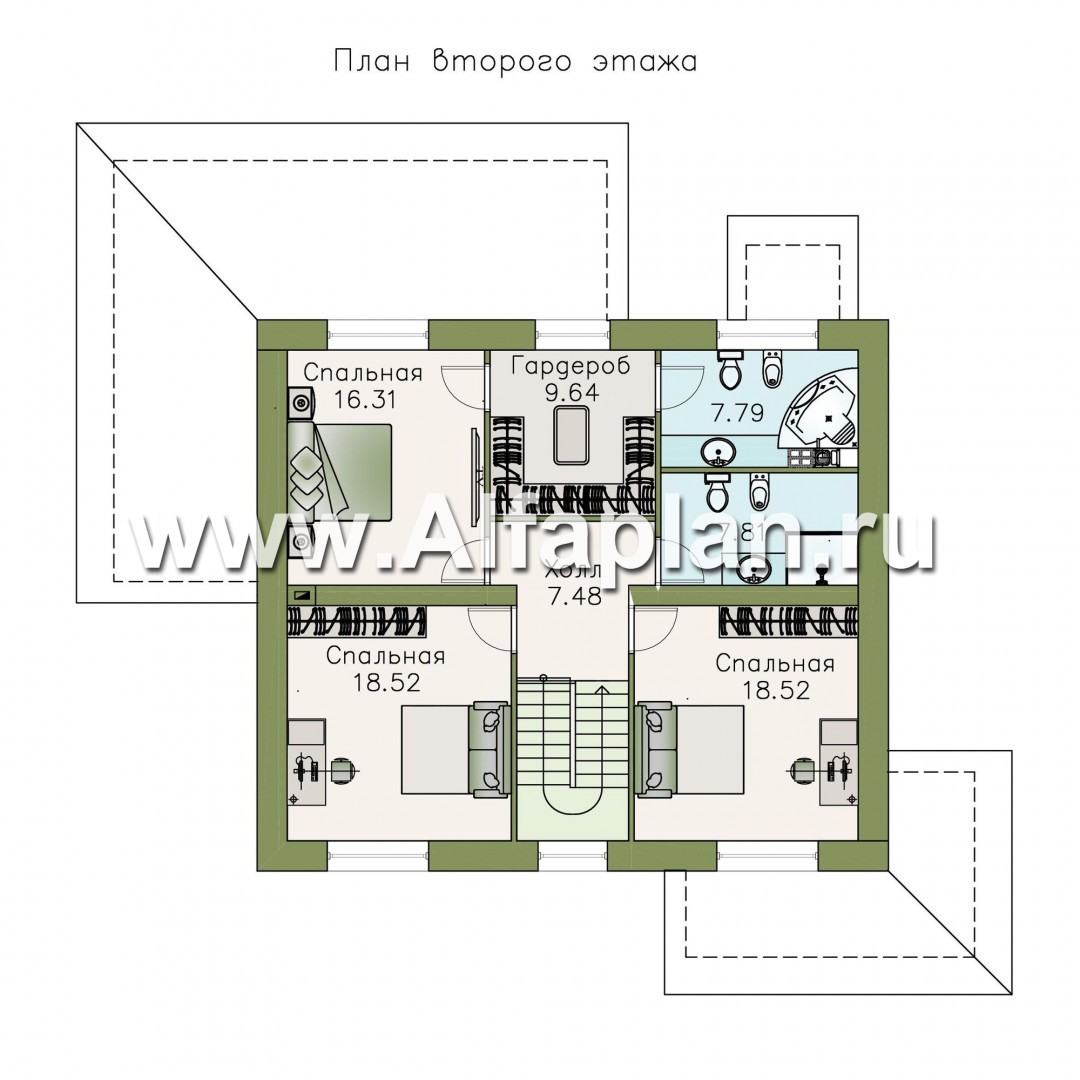 Проекты домов Альфаплан - «Земляничная поляна» - двухэтажный коттедж с большой верандой - изображение плана проекта №2