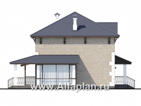 Проекты домов Альфаплан - «Земляничная поляна» - двухэтажный коттедж с большой верандой - превью фасада №3