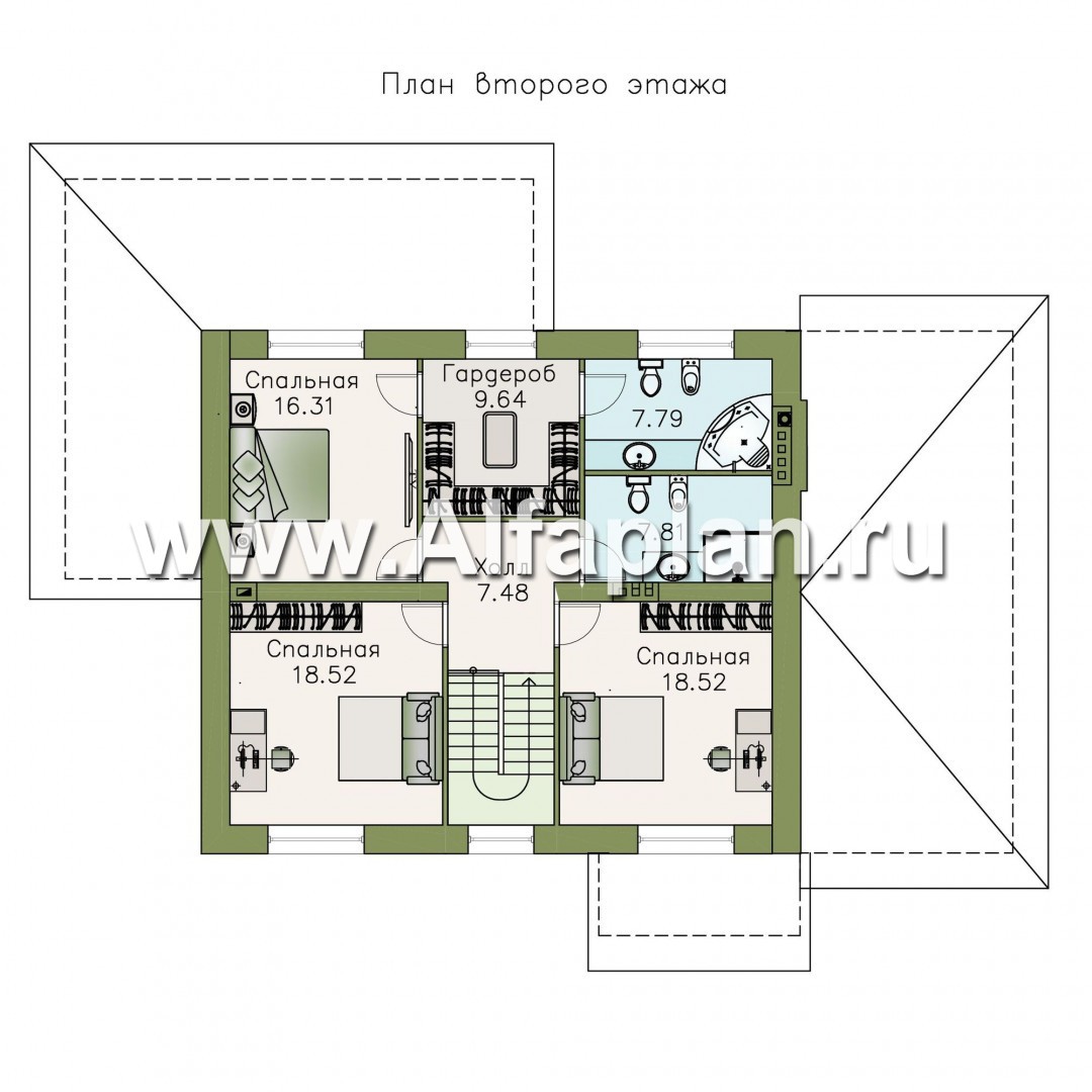 Проекты домов Альфаплан - «Земляничная поляна» - двухэтажный коттедж с гаражом и верандой - план проекта №2