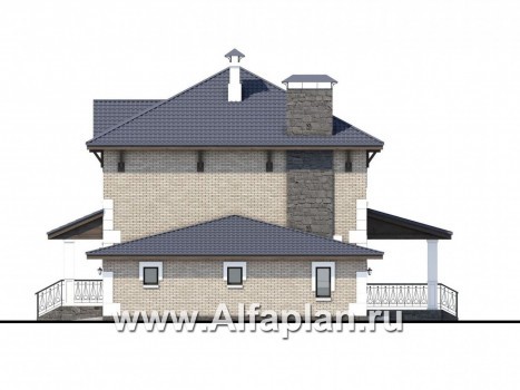 Проекты домов Альфаплан - «Земляничная поляна» - двухэтажный коттедж с гаражом и верандой - превью фасада №2