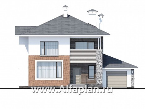 Проекты домов Альфаплан - «Сектор счастья» - стильный современный дом с гаражом - превью фасада №1
