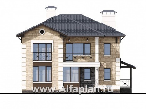 Проекты домов Альфаплан - «Седьмая высота» - комфортабельный дом с большой гостиной - превью фасада №1