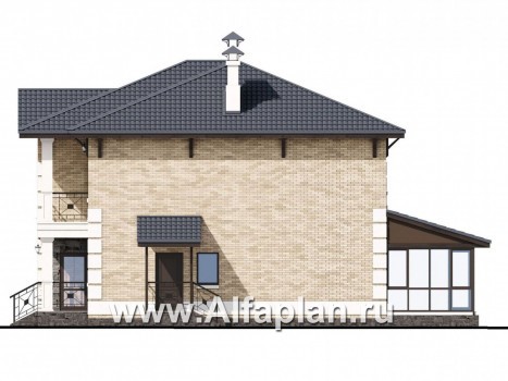 Проекты домов Альфаплан - «Седьмая высота» - комфортабельный дом с большой гостиной - превью фасада №4