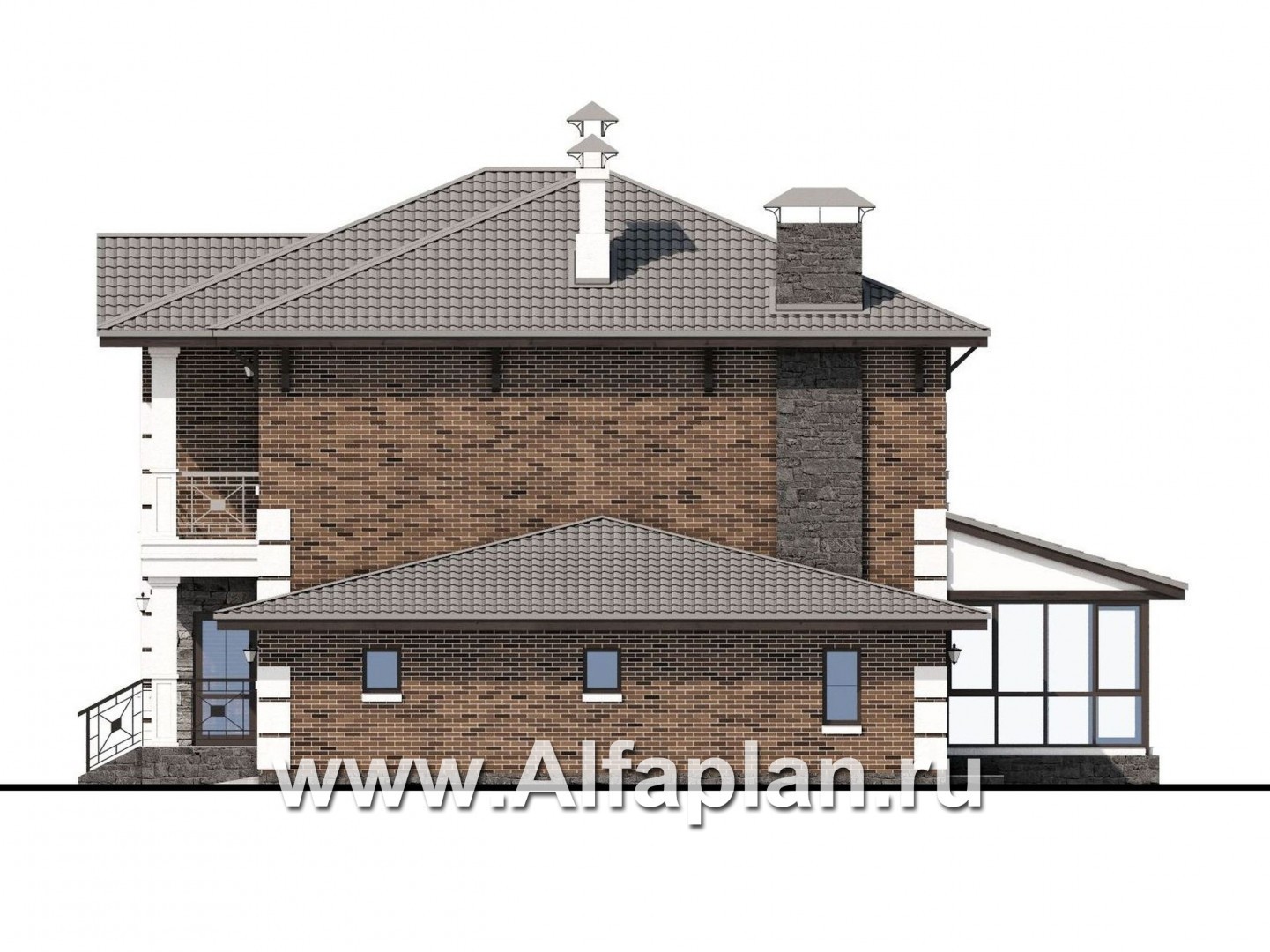 Проекты домов Альфаплан - «Седьмая высота» - стильный коттедж с гаражом и просторной верандой - изображение фасада №2