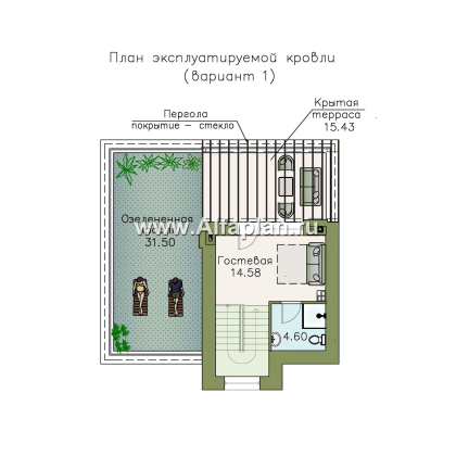 «Приоритет» - проект двухэтажного дома из газобетона, с открытой планировкой,  с эксплуатируемой крышей, в стиле хай-тек - превью план дома