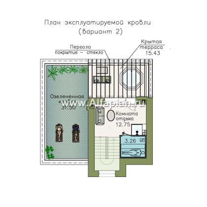 «Приоритет» - проект двухэтажного дома из газобетона, с открытой планировкой,  с эксплуатируемой крышей, в стиле хай-тек - превью план дома