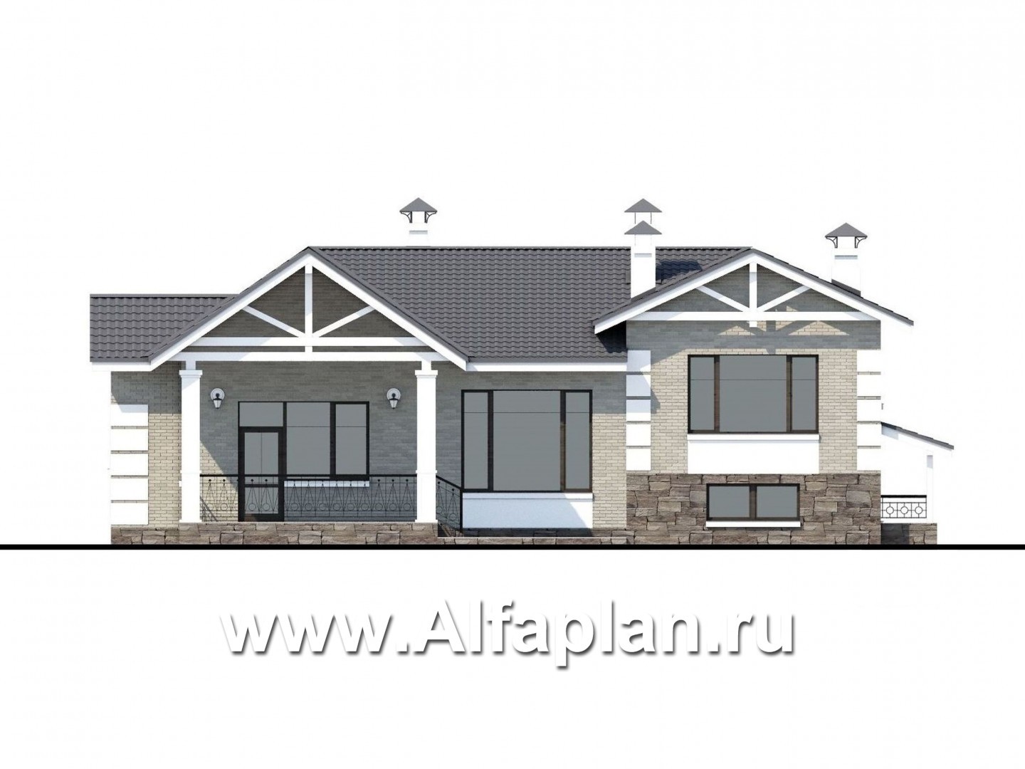 Проекты домов Альфаплан - «Тайный советник» - полутораэтажный коттедж с небольшим цоколем - изображение фасада №4