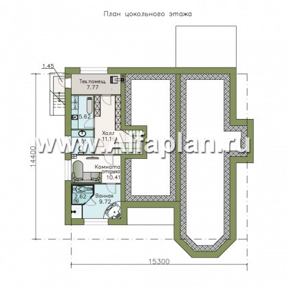 Проекты домов Альфаплан - «Тайный советник» - полутораэтажный коттедж с небольшим цоколем - превью плана проекта №1