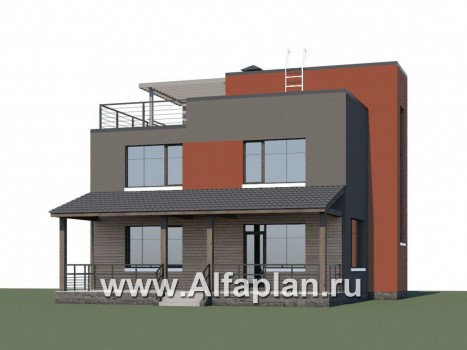 Проекты домов Альфаплан - «Пристань» - проект дома с плоской эксплуатируемой кровлей - превью дополнительного изображения №1