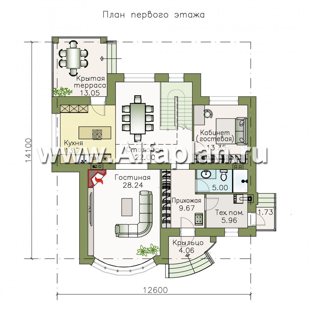 Проекты домов Альфаплан - «Гедонист»-  комфортный коттедж с эффектным остеклением - план проекта №1