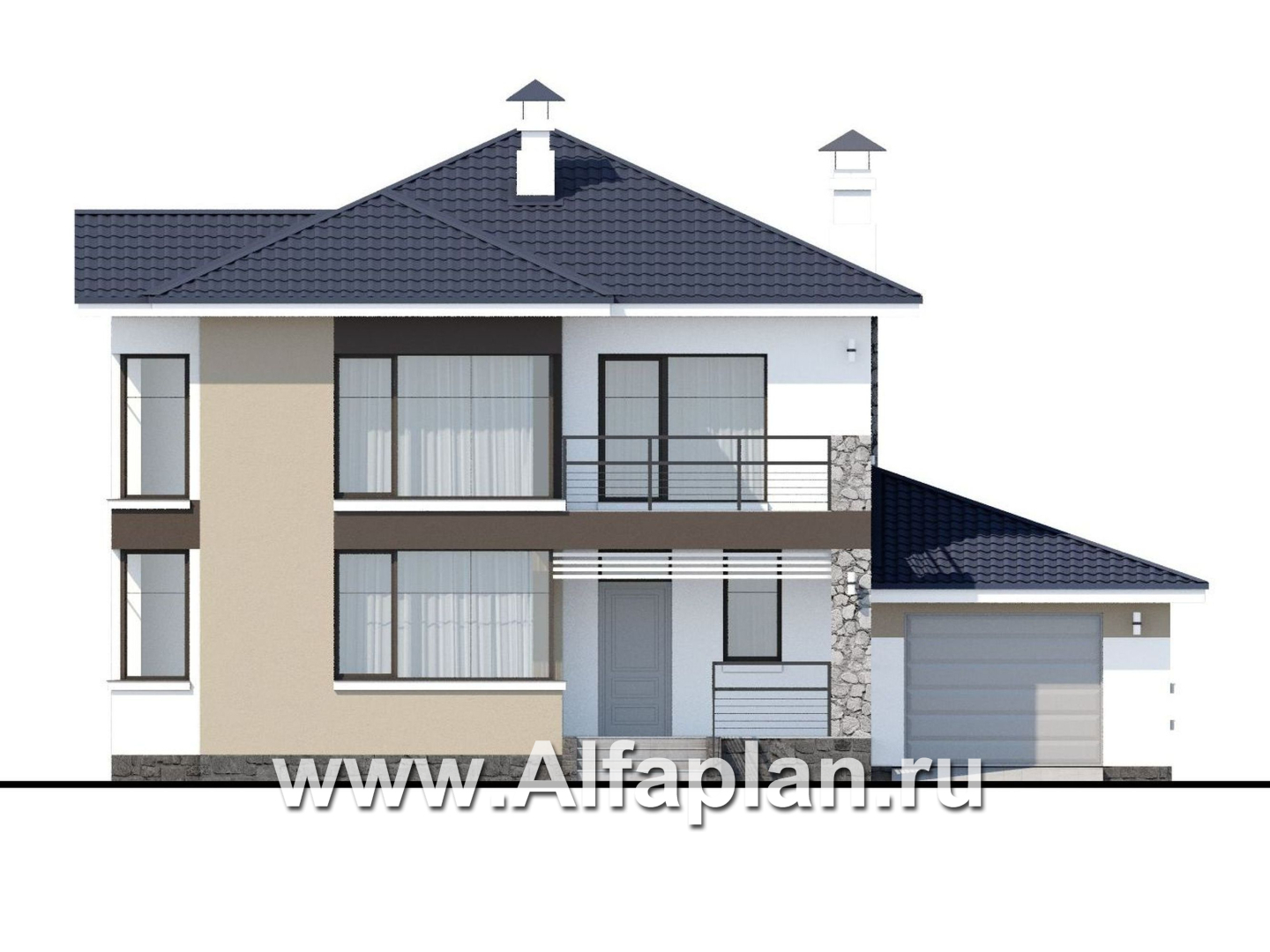 Проекты домов Альфаплан - «Лотос» - компактный современный двухэтажный дом с гаражом - изображение фасада №1
