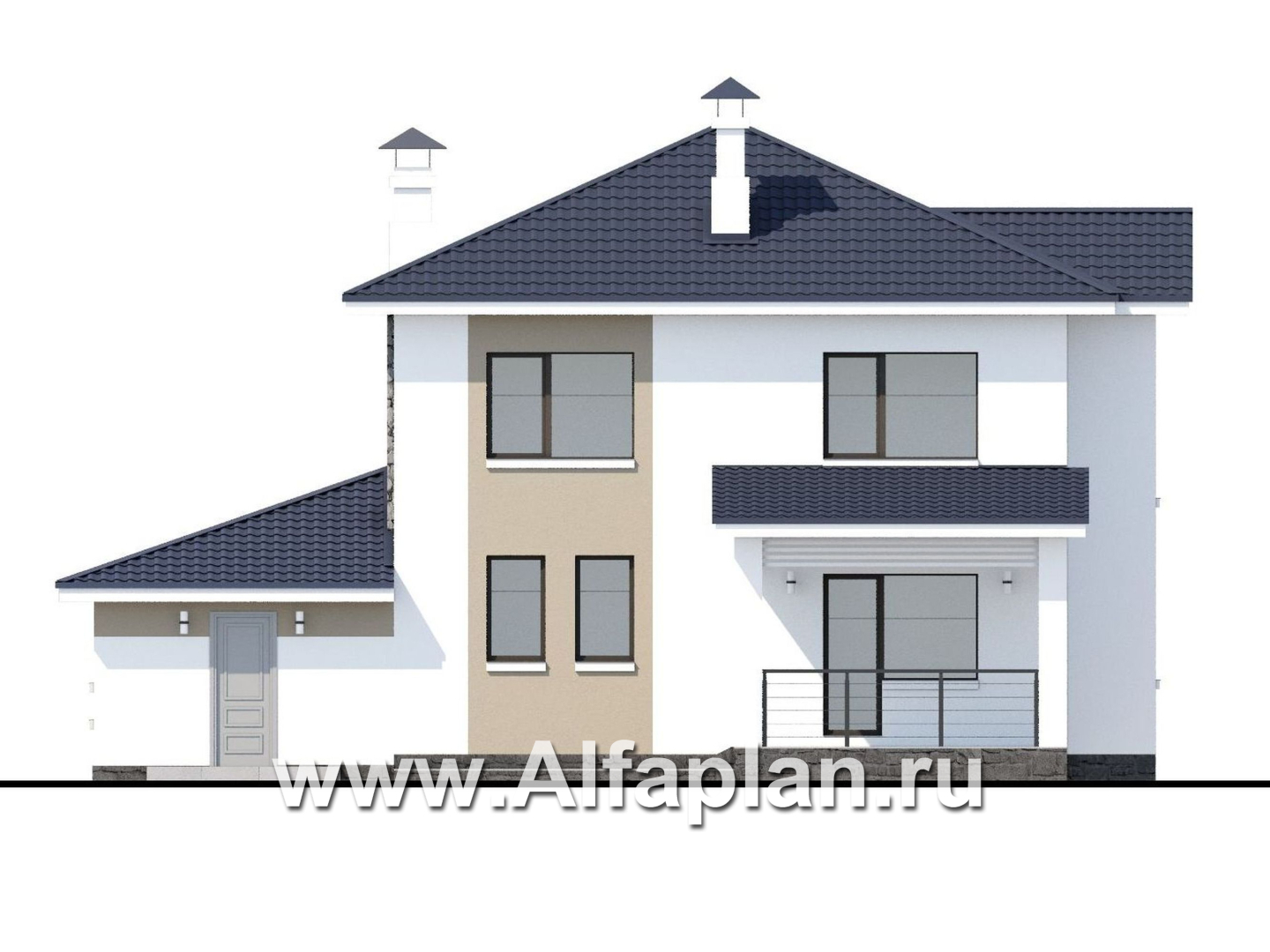Проекты домов Альфаплан - «Лотос» - компактный современный двухэтажный дом с гаражом - изображение фасада №4