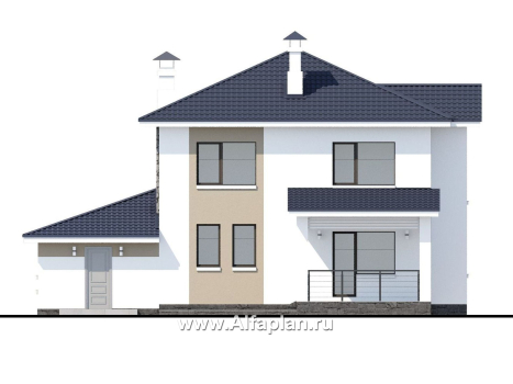 Проекты домов Альфаплан - «Лотос» - компактный современный двухэтажный дом с гаражом - превью фасада №4