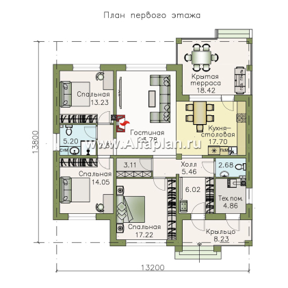 Проекты домов Альфаплан - «Жасмин» - одноэтажный дом в классическом стиле - превью плана проекта №1