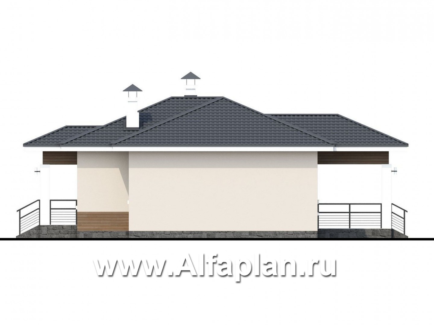 Проекты домов Альфаплан - «Безоблачный» - экономичный и комфортный одноэтажный дом - изображение фасада №2