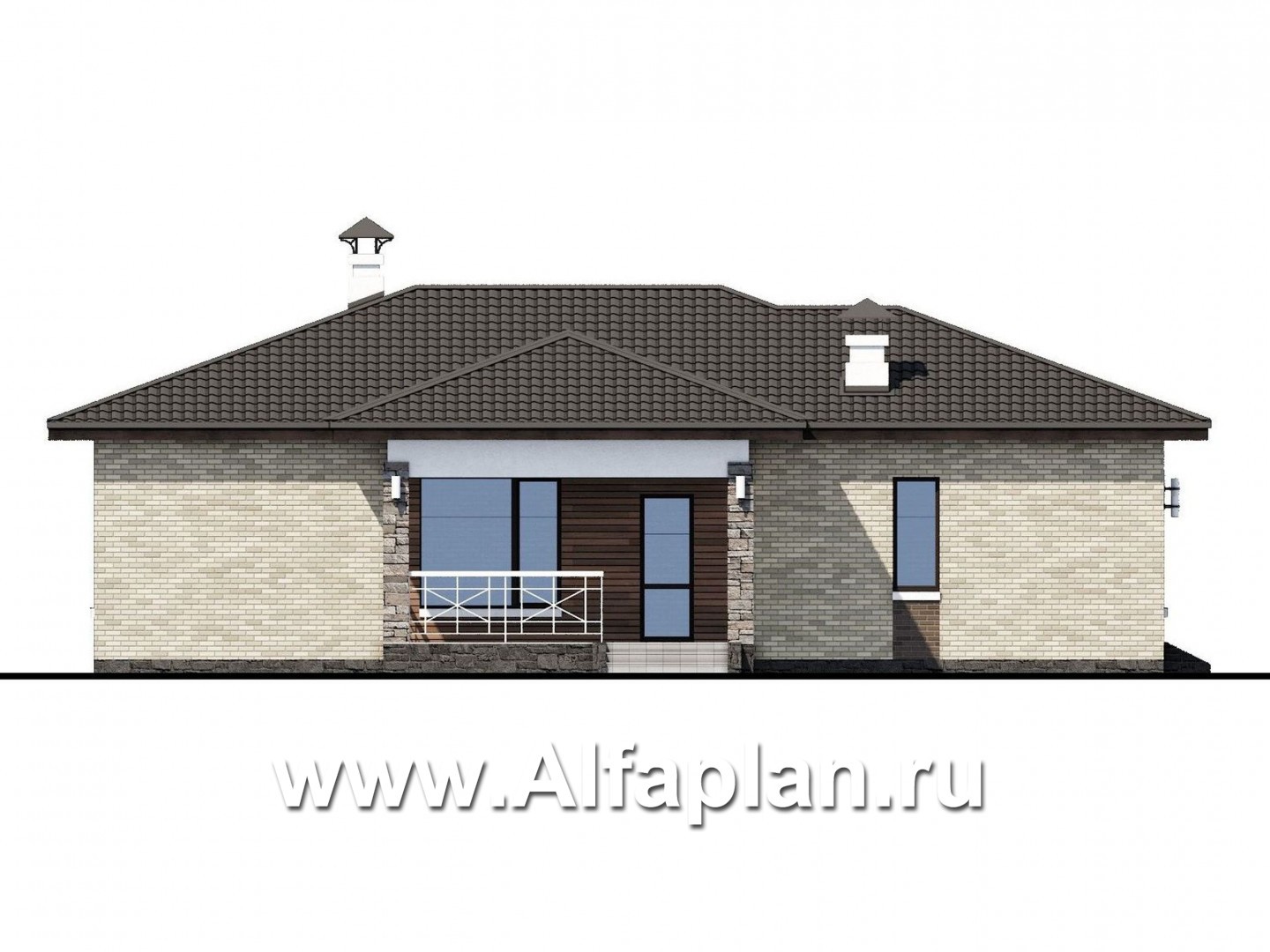 Проекты домов Альфаплан - «Грация» - проект одноэтажного дома, планировка дома с террасой, в современном стиле - изображение фасада №3