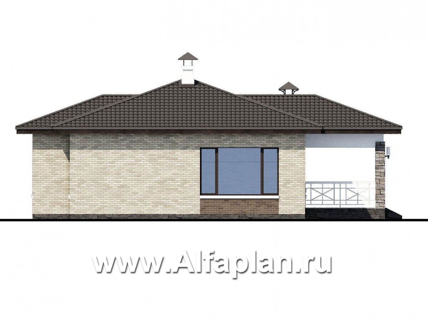 Проекты домов Альфаплан - «Грация» - проект одноэтажного дома, планировка дома с террасой, в современном стиле - изображение фасада №4