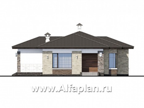 Проекты домов Альфаплан - «Грация» - проект одноэтажного дома, планировка дома с террасой, в современном стиле - превью фасада №1