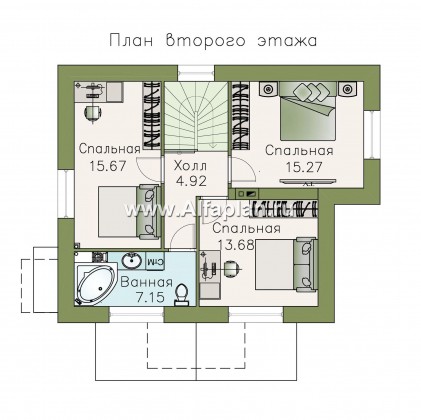 «Улыбка» - проект дома с мансардой из газобетона, 4 спальни, фасад с улыбкой - превью план дома