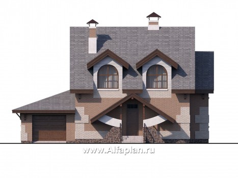 Проекты домов Альфаплан - «Улыбка» - компактный загородный дом с гаражом - превью фасада №1