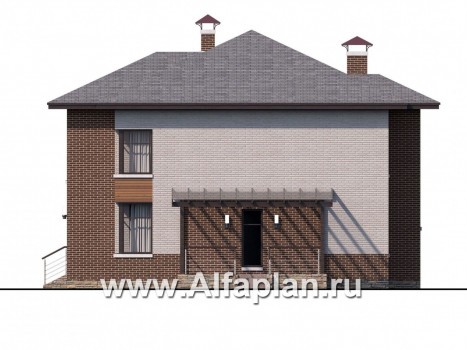 Проекты домов Альфаплан - «Печора» - стильный двухэтажный коттедж с гаражом - превью фасада №2