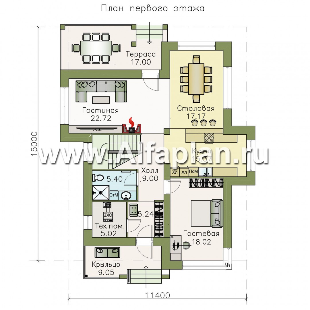 Проекты домов Альфаплан - «Эридан» - красивый проект двухэтажного дома, с террасой, в современном стиле - изображение плана проекта №1