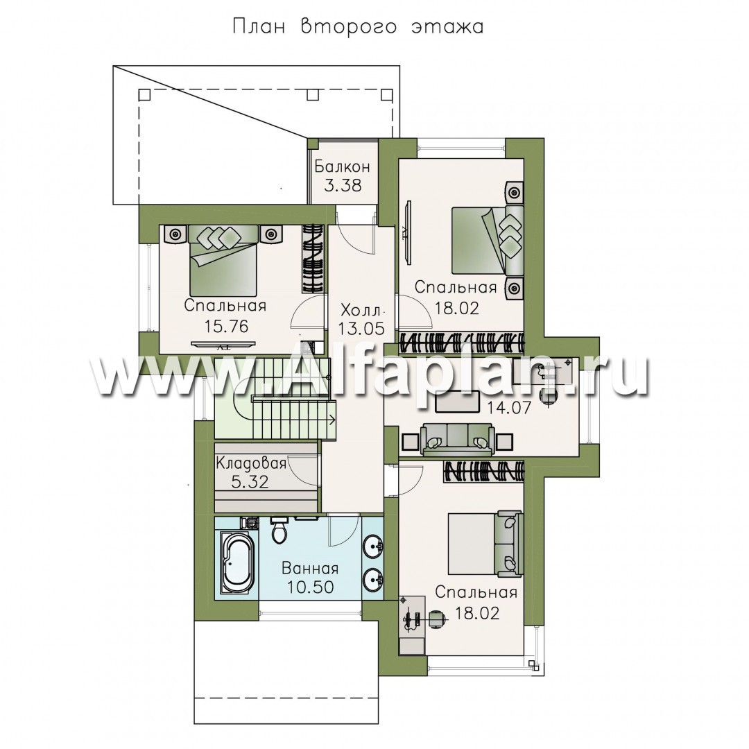 Проекты домов Альфаплан - «Эридан» - красивый проект двухэтажного дома, с террасой, в современном стиле - изображение плана проекта №2