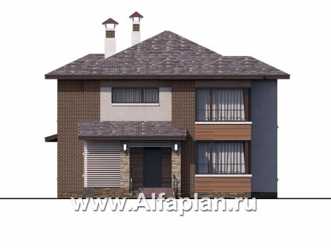 Проекты домов Альфаплан - «Эридан» - красивый проект двухэтажного дома, с террасой, в современном стиле - превью фасада №1