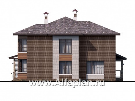 Проекты домов Альфаплан - «Эридан» - красивый проект двухэтажного дома, с террасой, в современном стиле - превью фасада №2