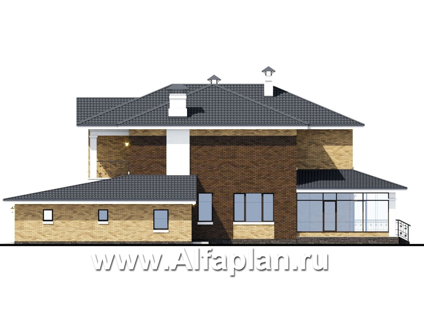 Проекты домов Альфаплан - «Граф Орлов» - классический комфортабельный коттедж с гаражом - изображение фасада №2