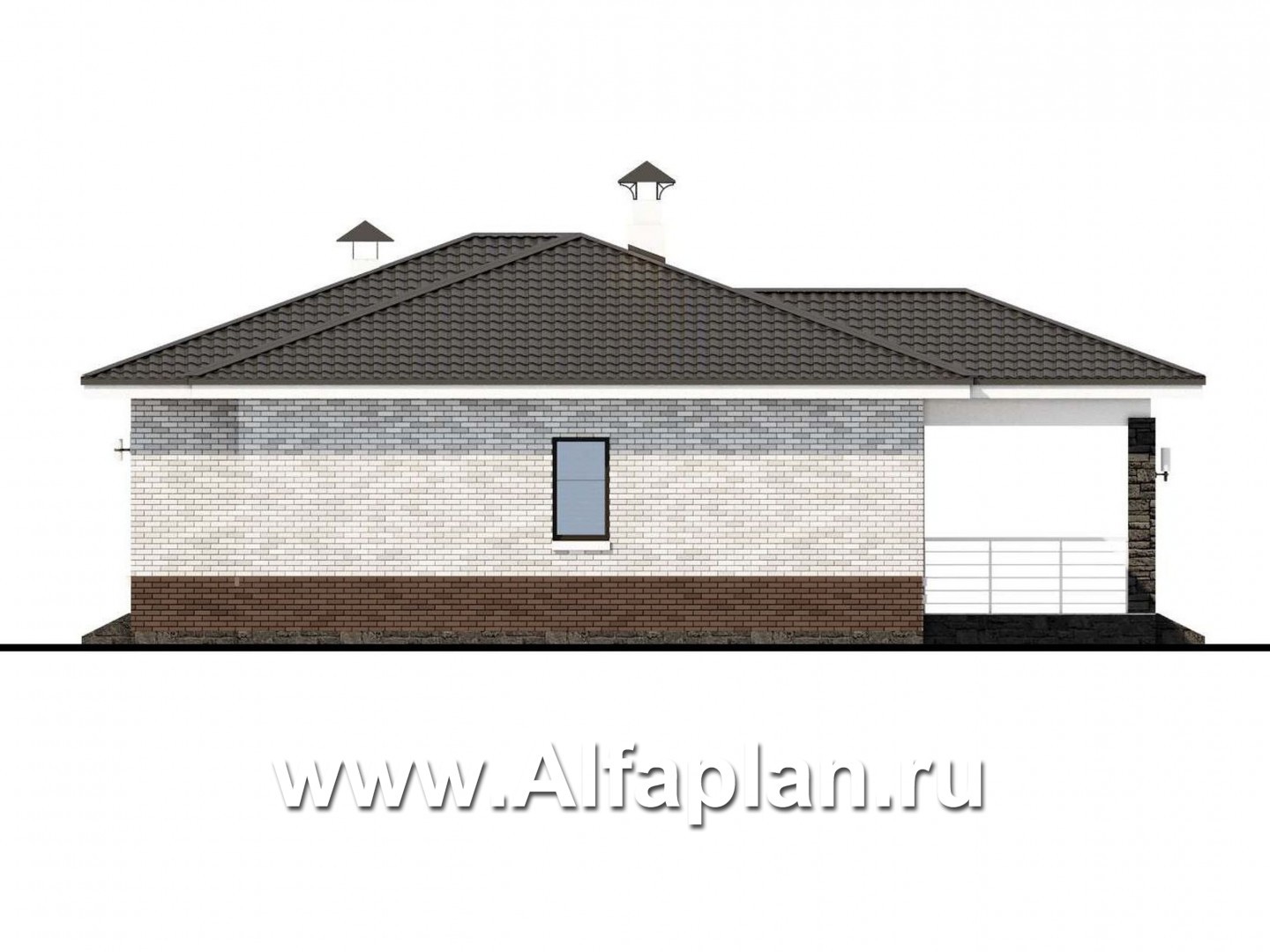 Проекты домов Альфаплан - «Наяда» - проект одноэтажного дома из газобетона, с террасой, в современном стиле - изображение фасада №2