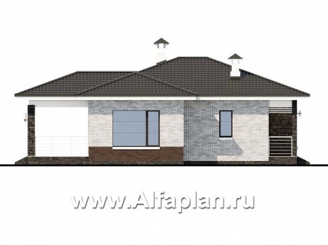 Проекты домов Альфаплан - «Наяда» - проект одноэтажного дома из газобетона, с террасой, в современном стиле - превью фасада №3