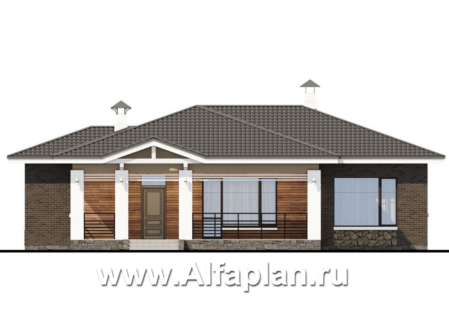 Проекты домов Альфаплан - «Талия» - современный одноэтажный коттедж с террасой - изображение фасада №1