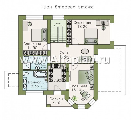 «Статус» - проект дома с 3 спальнями, с эркером и с террасой - превью план дома