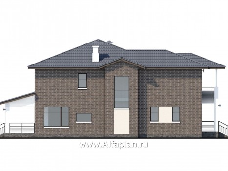 Проекты домов Альфаплан - «Новый поворот» - комфортный двухэтажный дом с гаражом - превью фасада №3