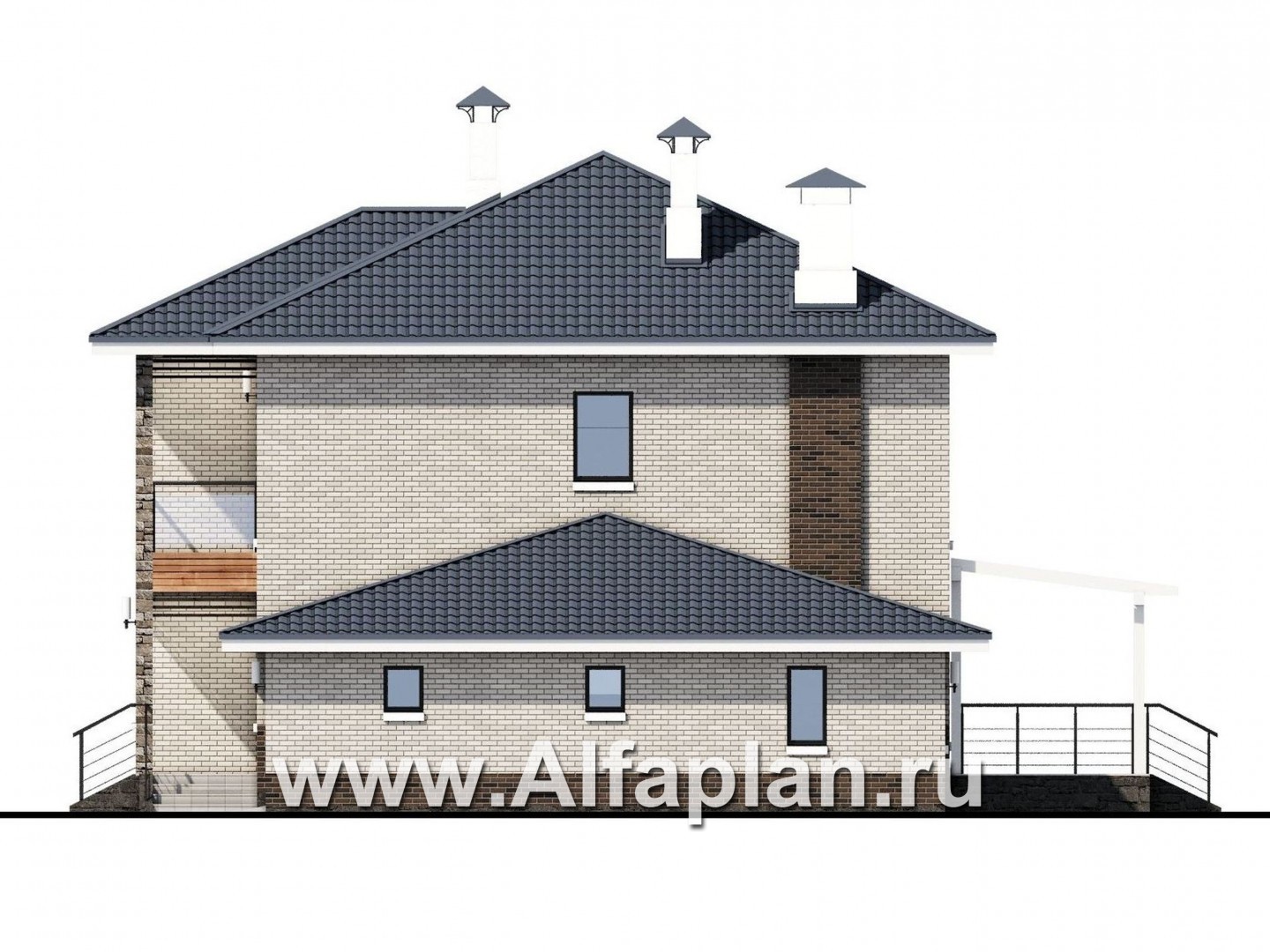 Проекты домов Альфаплан - «Вязьма» - удобный коттедж с двусветной гостиной и гаражом - изображение фасада №2