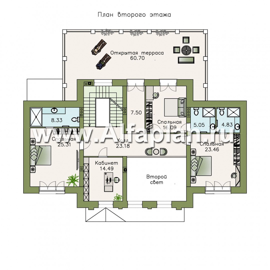 Проекты домов Альфаплан - «Богема» — эксклюзивное классическое поместье с бассейном - изображение плана проекта №2