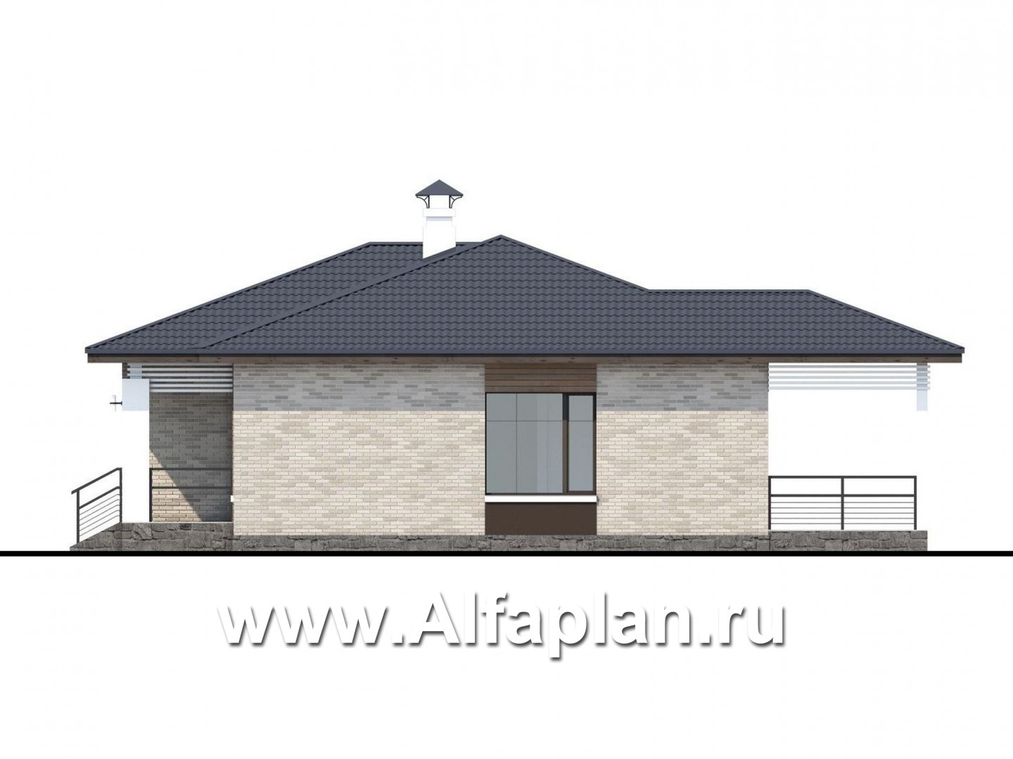 Проекты домов Альфаплан - «Выбор удачи» - современный стильный одноэтажный дом из кирпичей или блоков - изображение фасада №2