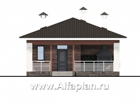 Проекты домов Альфаплан - «Мелета» - уютный одноэтажный дом с двумя спальнями - превью фасада №1