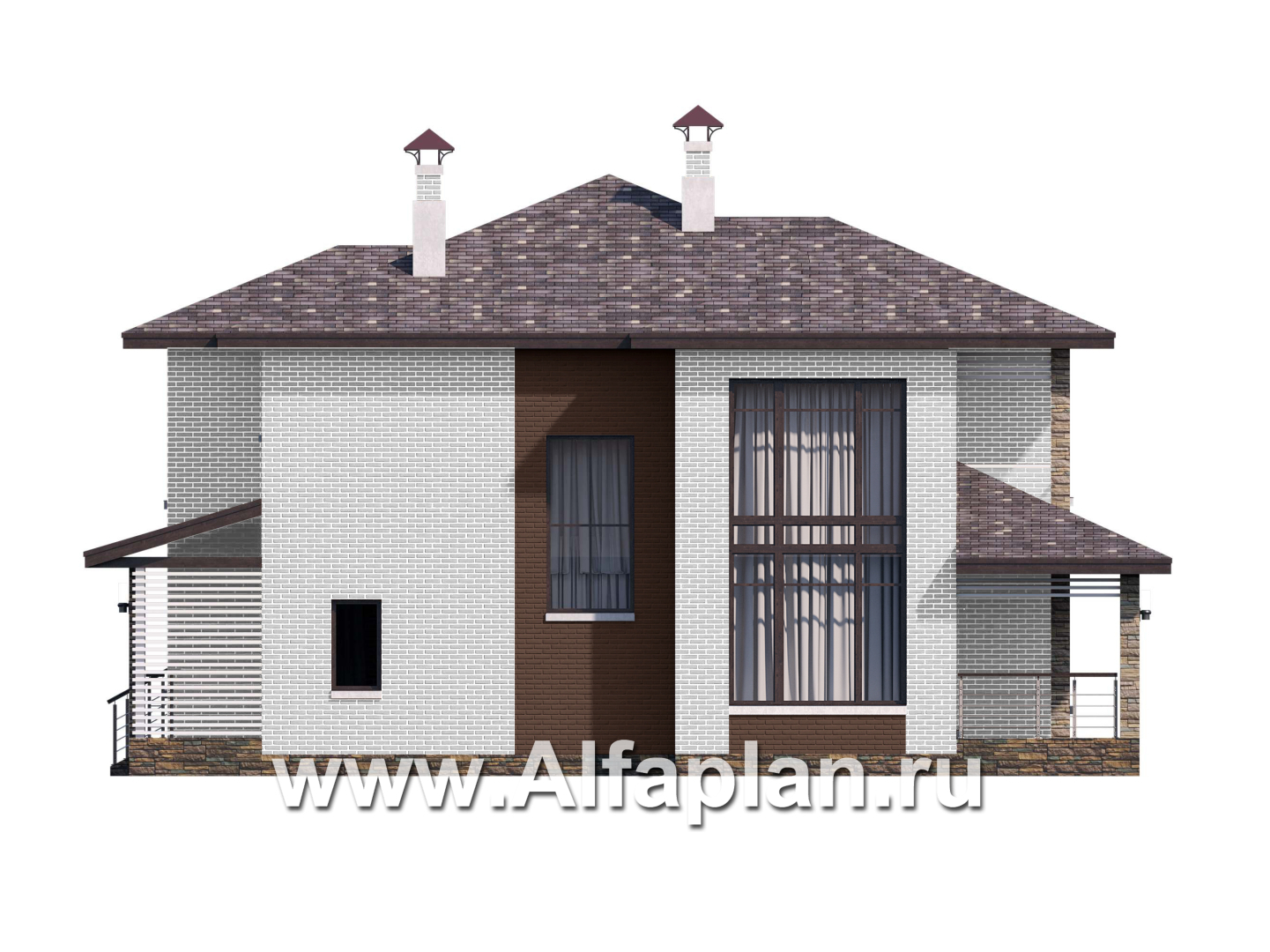 Проекты домов Альфаплан - «Эридан» - красивый проект двухэтажного дома, с двусветной гостиной и с террасой, в современном стиле - изображение фасада №3